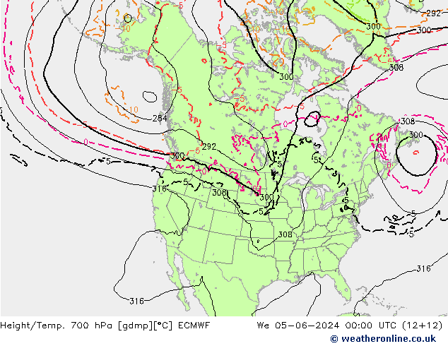 Height/Temp. 700 hPa ECMWF Mi 05.06.2024 00 UTC