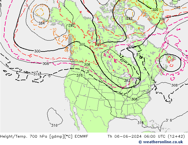 Hoogte/Temp. 700 hPa ECMWF do 06.06.2024 06 UTC