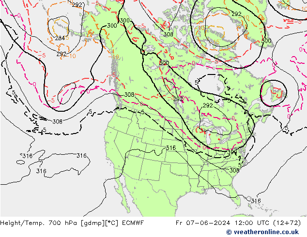 Height/Temp. 700 hPa ECMWF Pá 07.06.2024 12 UTC