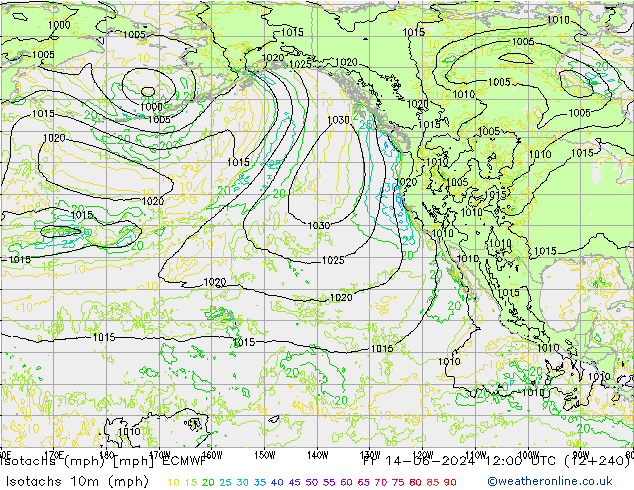 Isotachs (mph) ECMWF  14.06.2024 12 UTC