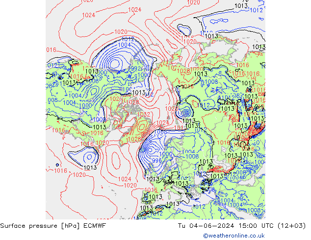 Surface pressure ECMWF Tu 04.06.2024 15 UTC