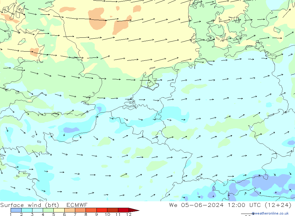  10 m (bft) ECMWF  05.06.2024 12 UTC