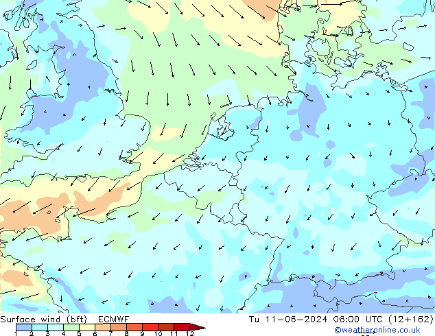  10 m (bft) ECMWF  11.06.2024 06 UTC