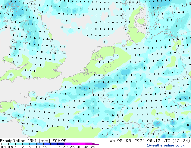 Z500/Rain (+SLP)/Z850 ECMWF Mi 05.06.2024 12 UTC