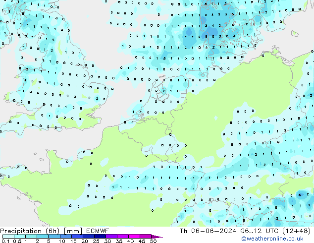 Z500/Rain (+SLP)/Z850 ECMWF Th 06.06.2024 12 UTC