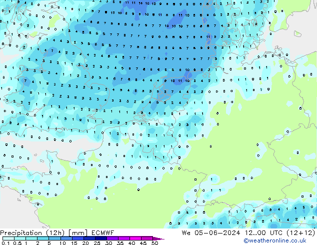 Precipitação (12h) ECMWF Qua 05.06.2024 00 UTC