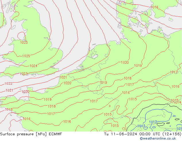 Surface pressure ECMWF Tu 11.06.2024 00 UTC