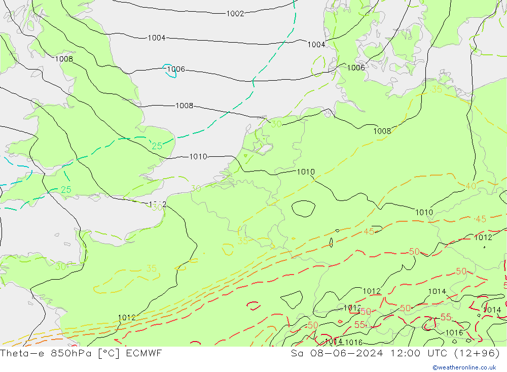 Theta-e 850hPa ECMWF Sa 08.06.2024 12 UTC