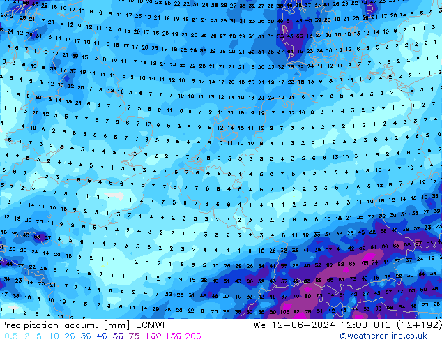 Precipitation accum. ECMWF Qua 12.06.2024 12 UTC