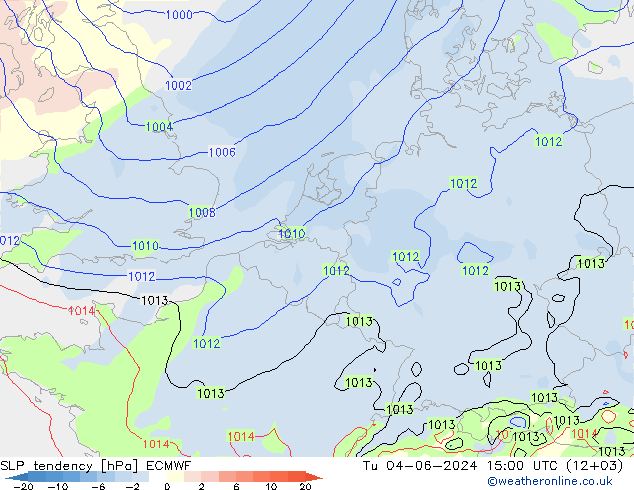 SLP tendency ECMWF Tu 04.06.2024 15 UTC