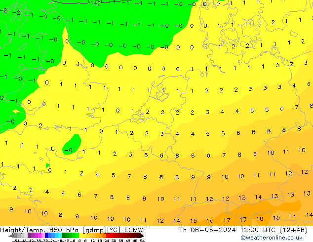 Z500/Rain (+SLP)/Z850 ECMWF Do 06.06.2024 12 UTC