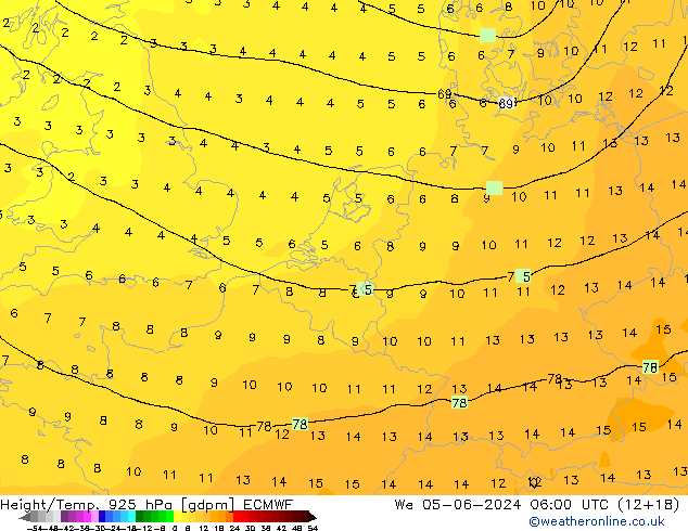 Height/Temp. 925 hPa ECMWF St 05.06.2024 06 UTC