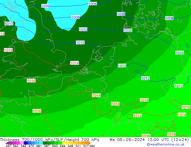 Thck 700-1000 hPa ECMWF St 05.06.2024 12 UTC