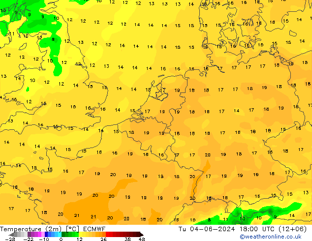 Sıcaklık Haritası (2m) ECMWF Sa 04.06.2024 18 UTC