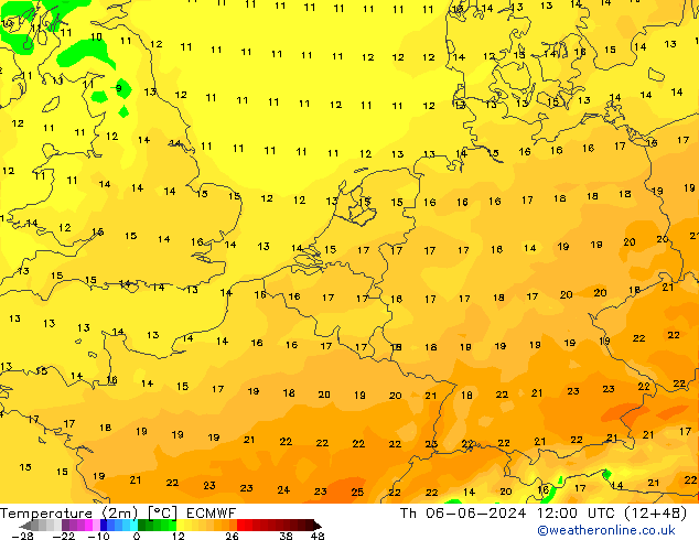 Temperature (2m) ECMWF Th 06.06.2024 12 UTC