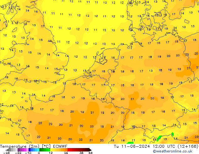 Temperatura (2m) ECMWF mar 11.06.2024 12 UTC