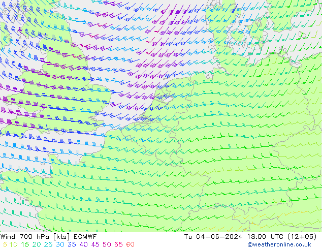 Wind 700 hPa ECMWF Di 04.06.2024 18 UTC