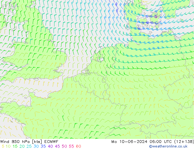 Wind 850 hPa ECMWF Mo 10.06.2024 06 UTC