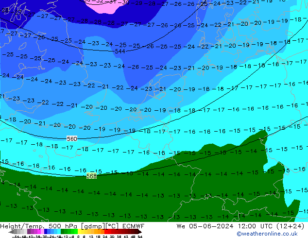 Z500/Rain (+SLP)/Z850 ECMWF We 05.06.2024 12 UTC