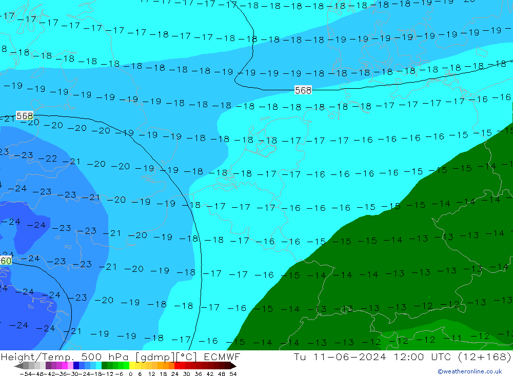 Z500/Rain (+SLP)/Z850 ECMWF Tu 11.06.2024 12 UTC