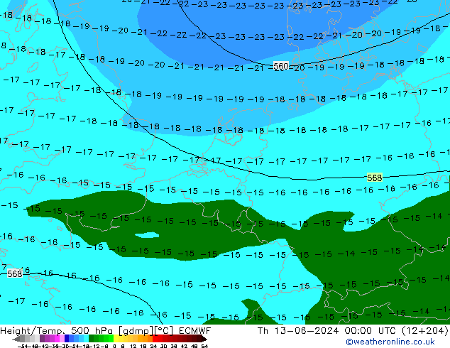 Z500/Rain (+SLP)/Z850 ECMWF jeu 13.06.2024 00 UTC