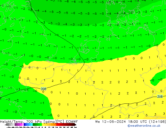 Height/Temp. 700 hPa ECMWF We 12.06.2024 18 UTC