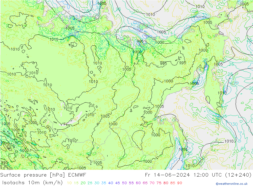 Eşrüzgar Hızları (km/sa) ECMWF Cu 14.06.2024 12 UTC