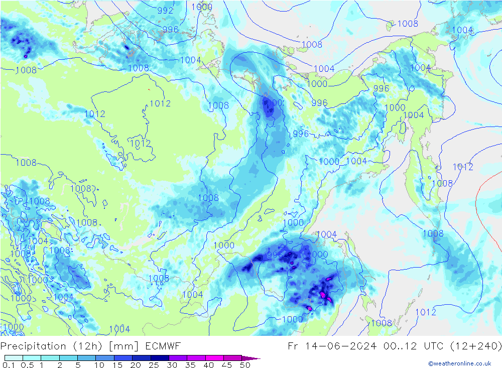 Precipitation (12h) ECMWF Fr 14.06.2024 12 UTC