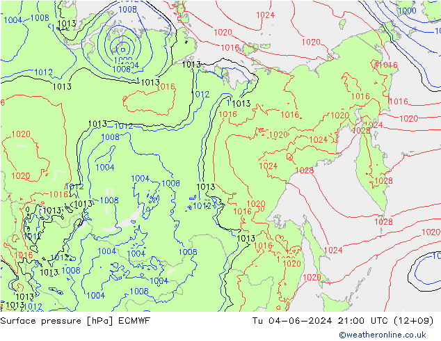 Surface pressure ECMWF Tu 04.06.2024 21 UTC