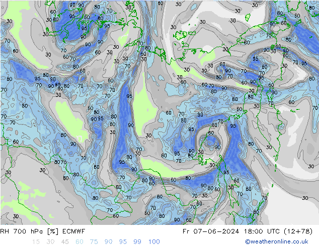 RH 700 hPa ECMWF Sex 07.06.2024 18 UTC