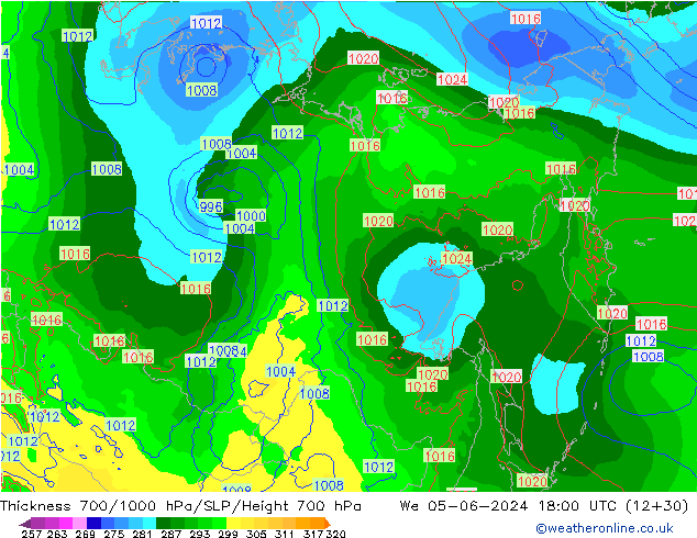 Thck 700-1000 hPa ECMWF mer 05.06.2024 18 UTC