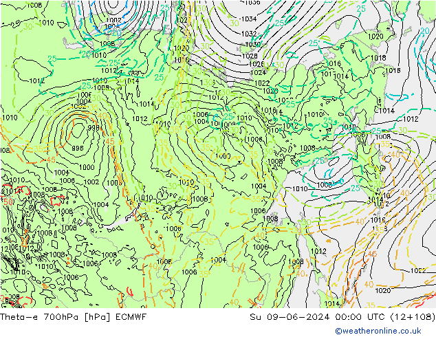 Theta-e 700hPa ECMWF Dom 09.06.2024 00 UTC