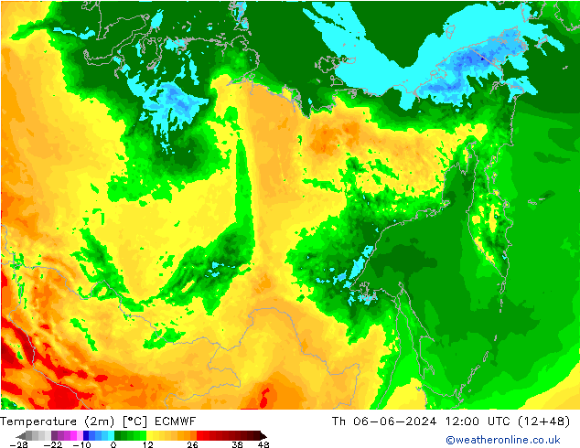 Sıcaklık Haritası (2m) ECMWF Per 06.06.2024 12 UTC