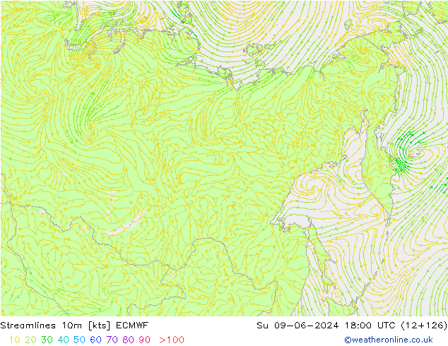 Stroomlijn 10m ECMWF zo 09.06.2024 18 UTC