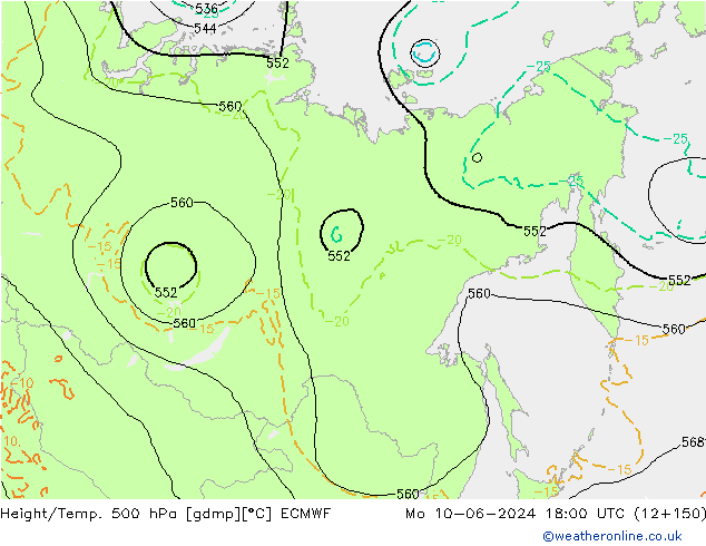 Z500/Rain (+SLP)/Z850 ECMWF Mo 10.06.2024 18 UTC