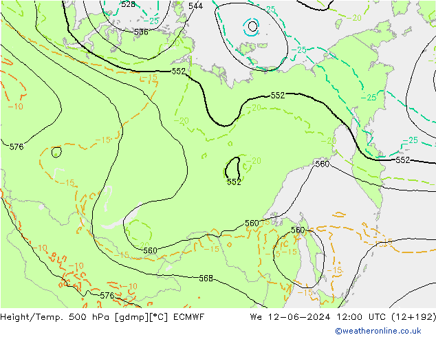 Height/Temp. 500 hPa ECMWF Qua 12.06.2024 12 UTC