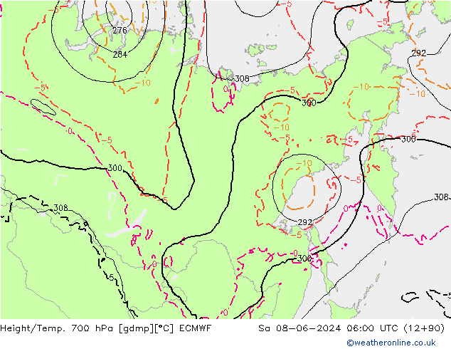 Height/Temp. 700 hPa ECMWF Sa 08.06.2024 06 UTC