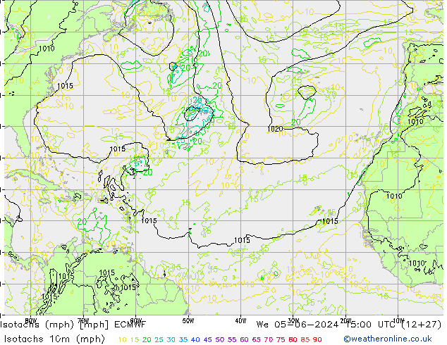 Isotachen (mph) ECMWF wo 05.06.2024 15 UTC