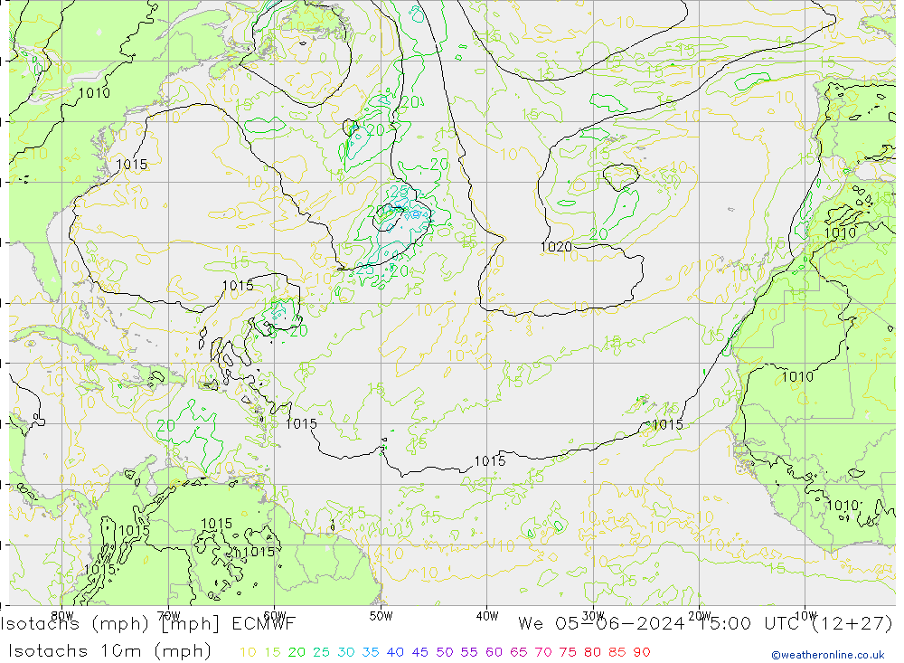 Izotacha (mph) ECMWF śro. 05.06.2024 15 UTC