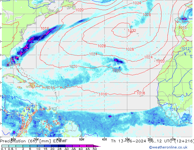 Precipitación (6h) ECMWF jue 13.06.2024 12 UTC