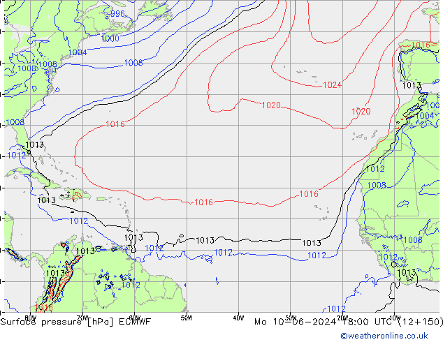 Surface pressure ECMWF Mo 10.06.2024 18 UTC