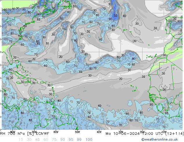 RH 700 hPa ECMWF Mo 10.06.2024 12 UTC