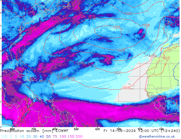 Precipitation accum. ECMWF ven 14.06.2024 12 UTC