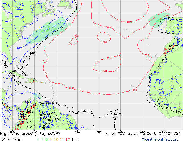 High wind areas ECMWF Fr 07.06.2024 18 UTC