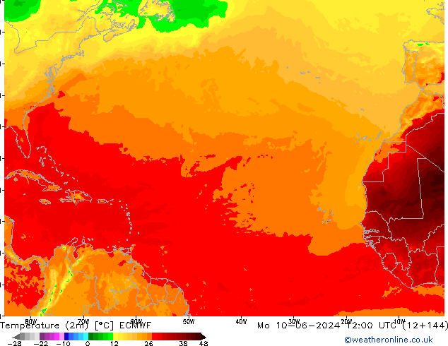 Temperature (2m) ECMWF Mo 10.06.2024 12 UTC