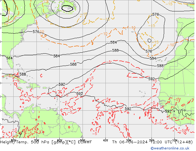 Z500/Rain (+SLP)/Z850 ECMWF jue 06.06.2024 12 UTC