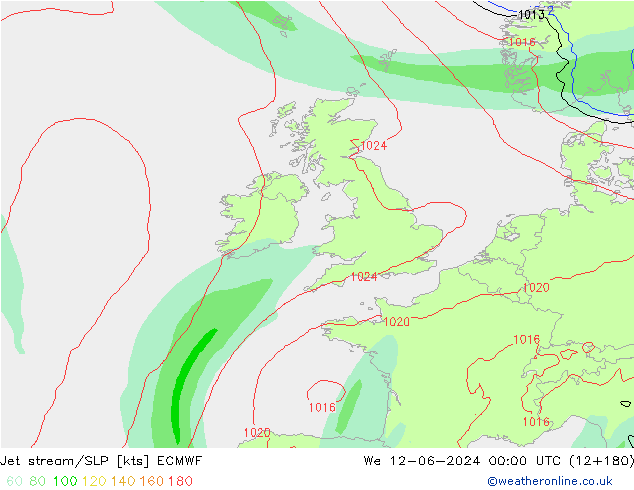 Prąd strumieniowy ECMWF śro. 12.06.2024 00 UTC