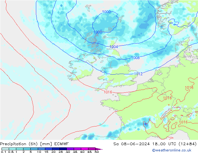 Z500/Rain (+SLP)/Z850 ECMWF Sa 08.06.2024 00 UTC