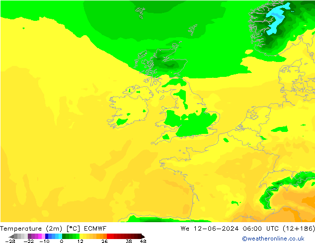 Temperature (2m) ECMWF St 12.06.2024 06 UTC