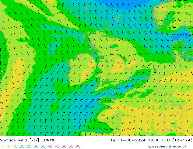 Vento 10 m ECMWF Ter 11.06.2024 18 UTC